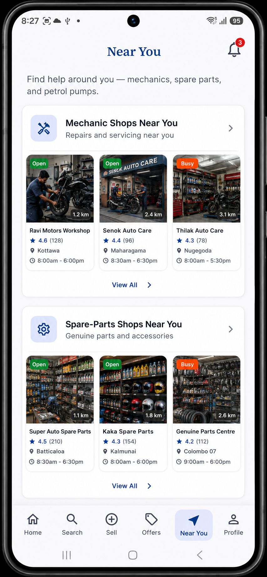 Mechanic and spare parts shops near you.